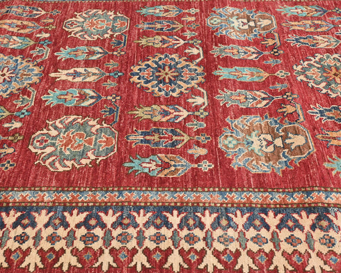 12 Feet Red Kazak Afghan Hand Knotted Wool Runner Rug